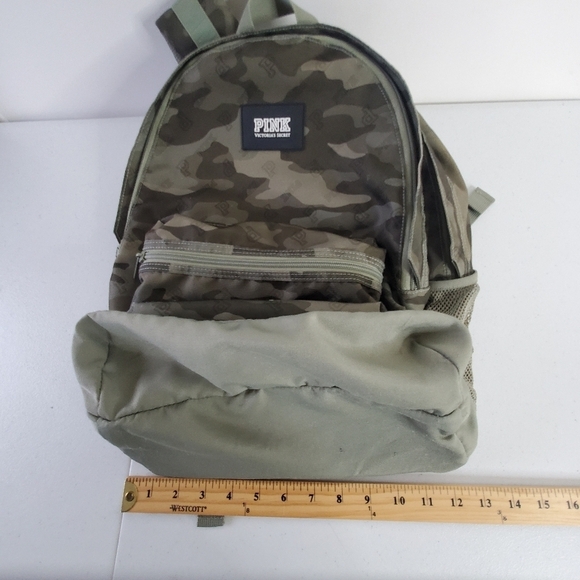 Victoria's Secret Campus Backpack Green Camo Print Roomy Padded Straps Carry All - Picture 14 of 16